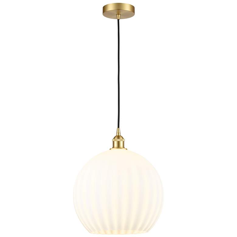 Image 1 Edison 13.75" Wide Satin Gold Cord Hung Pendant With White Venetian Sh
