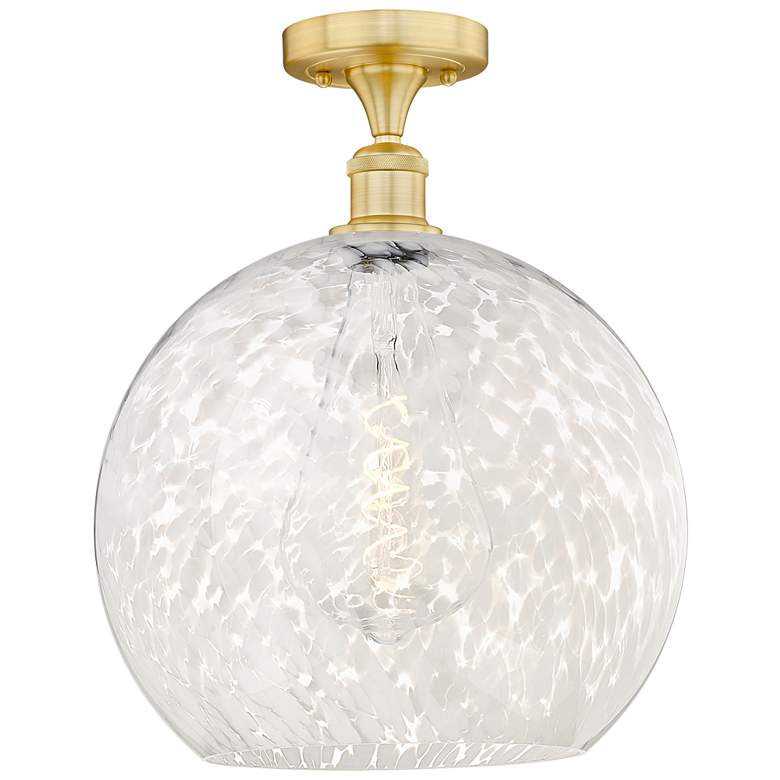 Image 1 Edison 13.75" Wide Satin Gold Semi-Flush Mount With White Mouchette Sh
