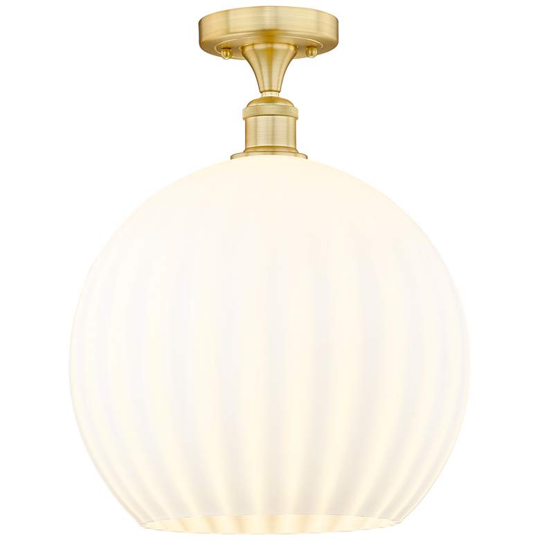 Image 1 Edison 13.75" Wide Satin Gold Semi-Flush Mount With White Venetian Sha