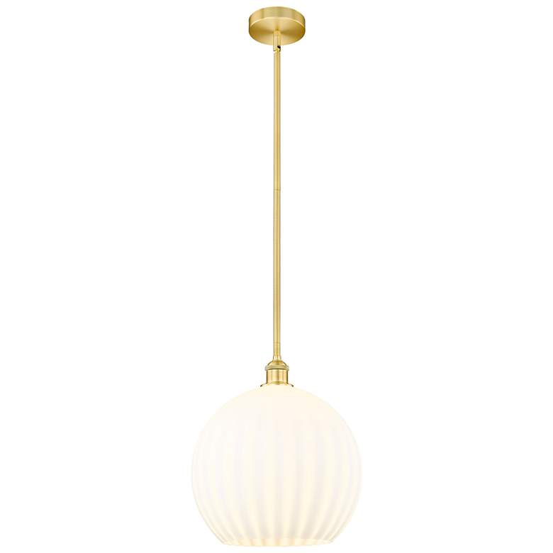 Image 1 Edison 13.75" Wide Satin Gold Stem Hung Pendant With White Venetian Sh