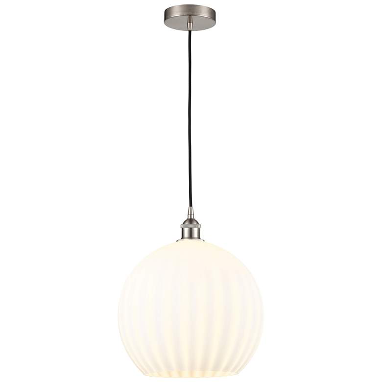 Image 1 Edison 13.75"W Brushed Satin Nickel Corded Pendant w/ White Venetian S