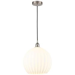 Edison 13.75"W Brushed Satin Nickel Corded Pendant w/ White Venetian S