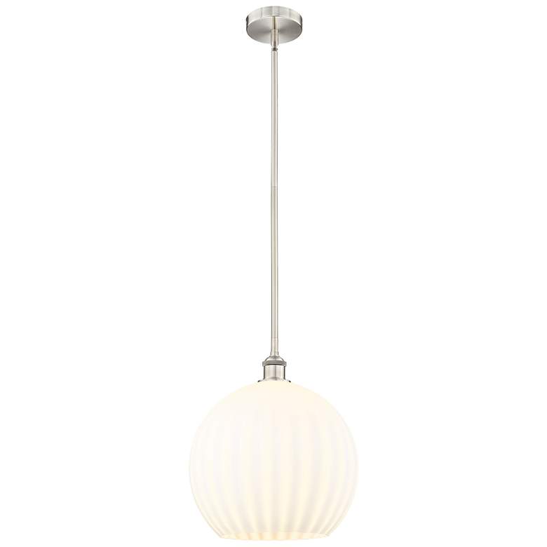 Image 1 Edison 13.75"W Brushed Satin Nickel Stemmed Pendant w/ White Venetian