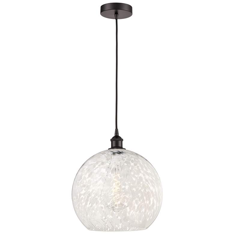 Image 1 Edison 13.75"W Oil Rubbed Bronze Corded Pendant w/ White Mouchette Sha