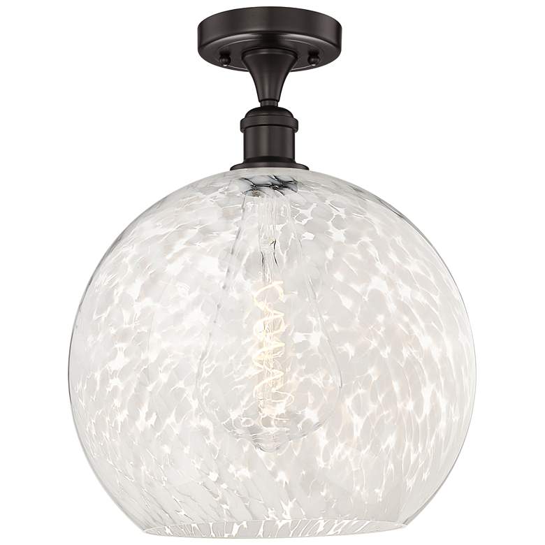 Image 1 Edison 13.75"W Oil Rubbed Bronze Semi-Flush Mount w/ White Mouchette S