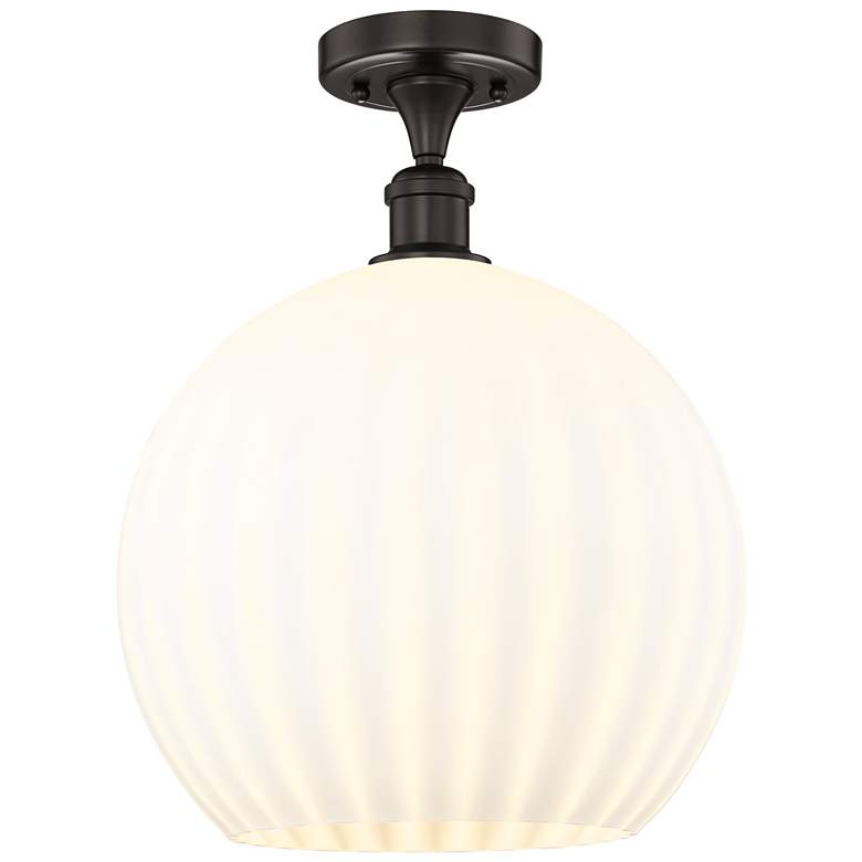 Image 1 Edison 13.75"W Oil Rubbed Bronze Semi-Flush Mount w/ White Venetian Sh