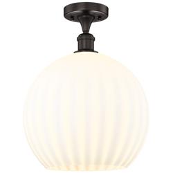 Edison 13.75"W Oil Rubbed Bronze Semi-Flush Mount w/ White Venetian Sh