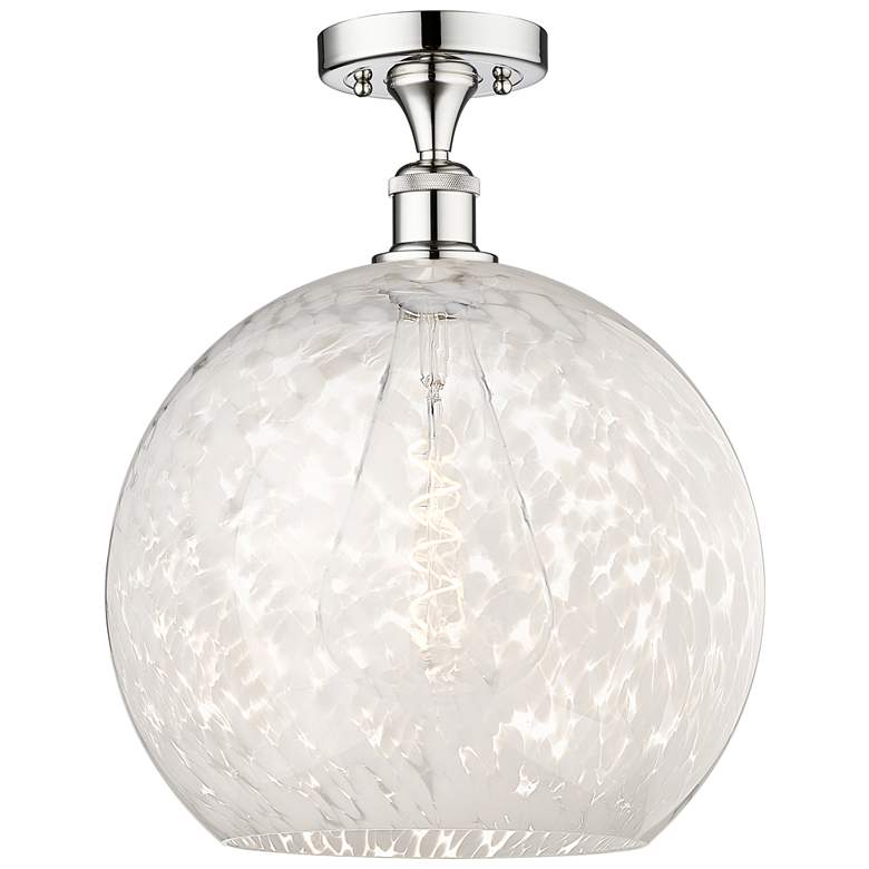 Image 1 Edison 13.75"W Polished Chrome Semi-Flush Mount w/ White Mouchette Sha