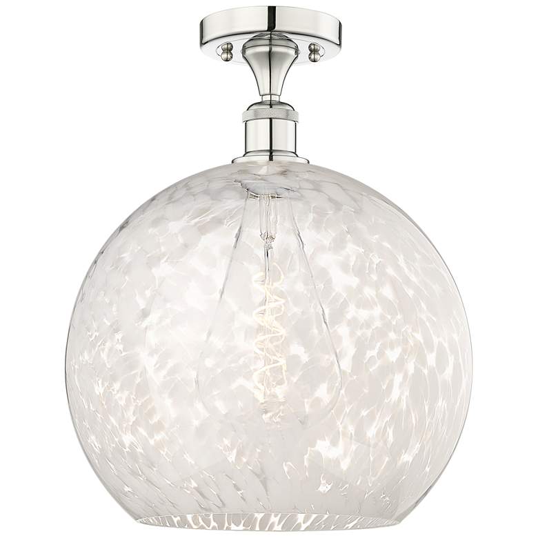 Image 1 Edison 13.75"W Polished Nickel Semi-Flush Mount w/ White Mouchette Sha