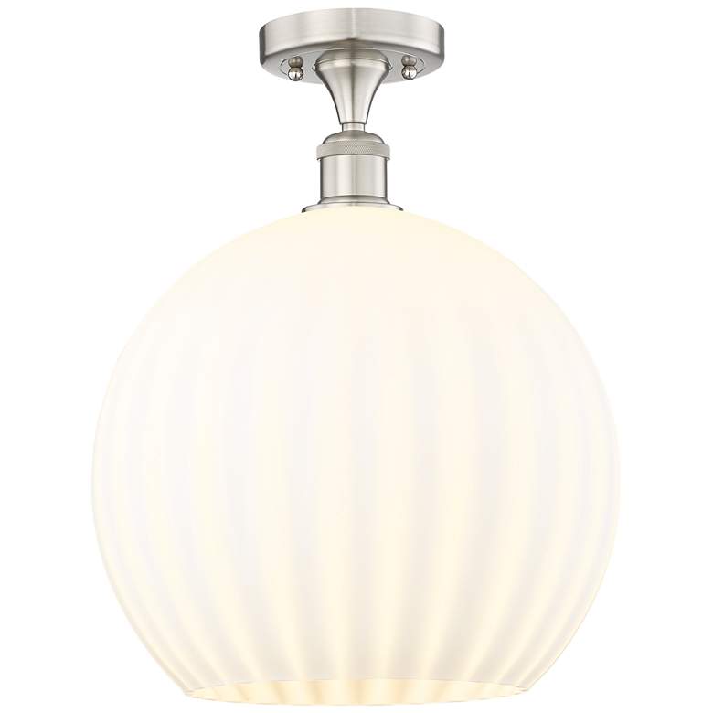 Image 1 Edison 13.75"W Satin Nickel Semi-Flush Mount w/ White Venetian Shade