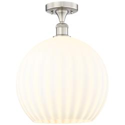 Edison 13.75"W Satin Nickel Semi-Flush Mount w/ White Venetian Shade