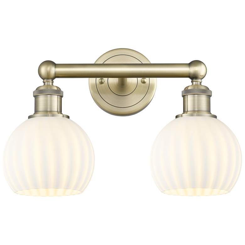 Image 1 Edison 15" Wide 2 Light Antique Brass Bath Light With White Venetian S