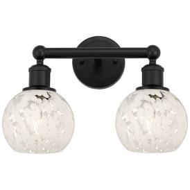 Edison 15" Wide 2 Light Matte Black Bath Light With White Mouchette Sh Edison 15" Wide 2 Light Matte Black Bath Light With White Mouchette Sh