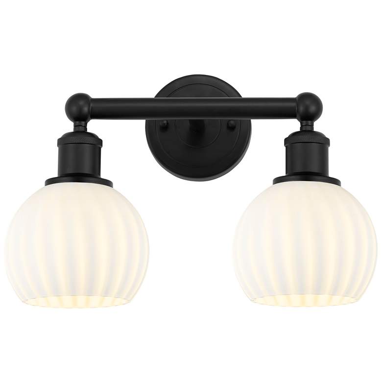 Image 1 Edison 15" Wide 2 Light Matte Black Bath Light With White Venetian Sha