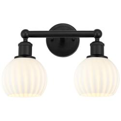 Edison 15" Wide 2 Light Matte Black Bath Light With White Venetian Sha