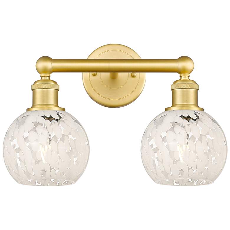 Image 1 Edison 15" Wide 2 Light Satin Gold Bath Light With White Mouchette Sha