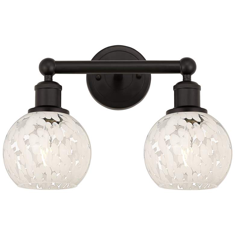 Image 1 Edison 15"W 2 Light Oil Rubbed Bronze Bath Light w/ White Mouchette Sh