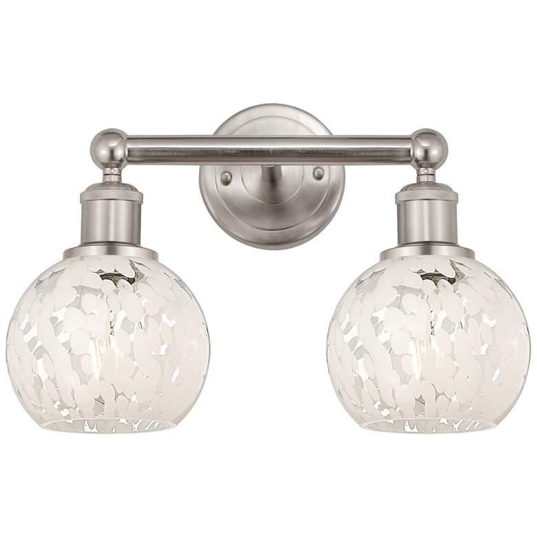 Image 1 Edison 15"W 2 Light Satin Nickel Bath Light w/ White Mouchette Shade