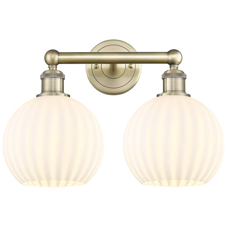 Image 1 Edison 17" Wide 2 Light Antique Brass Bath Light With White Venetian S