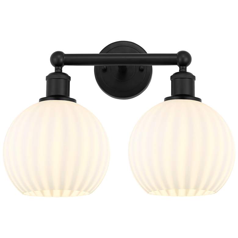 Image 1 Edison 17" Wide 2 Light Matte Black Bath Light With White Venetian Sha