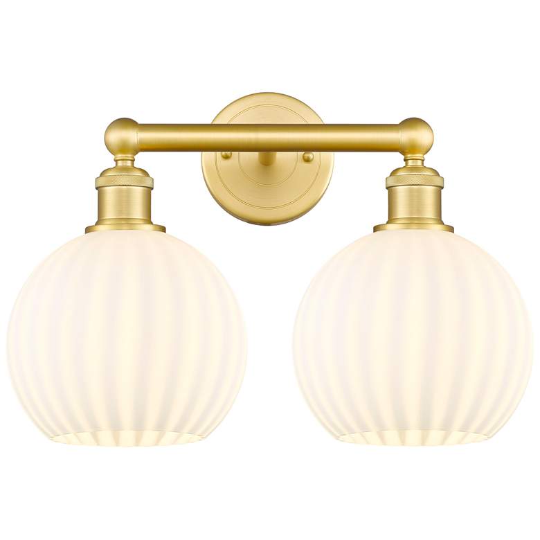 Image 1 Edison 17" Wide 2 Light Satin Gold Bath Light With White Venetian Shad