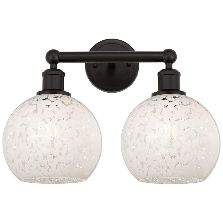 Image 1 Edison 17"W 2 Light Oil Rubbed Bronze Bath Light w/ White Mouchette Sh