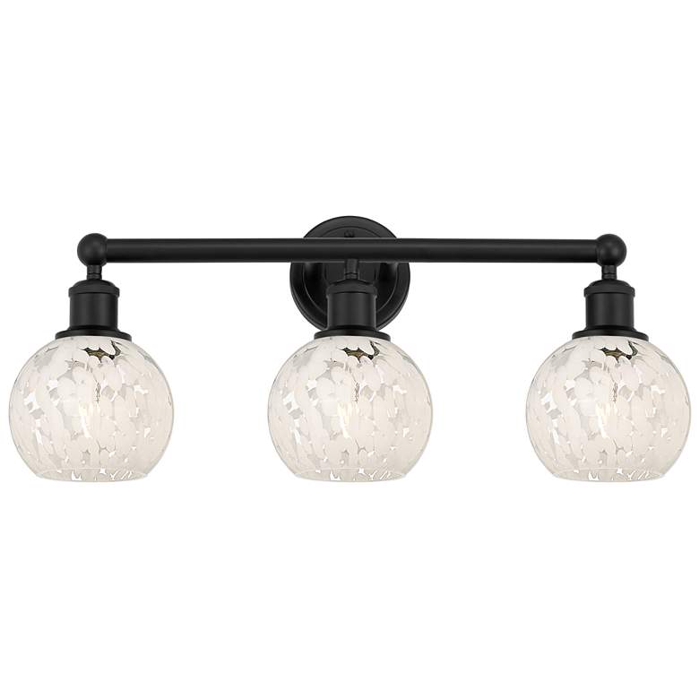 Image 1 Edison 24" Wide 3 Light Matte Black Bath Light With White Mouchette Sh