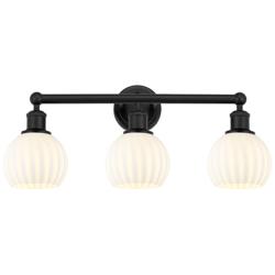 Edison 24" Wide 3 Light Matte Black Bath Light With White Venetian Sha