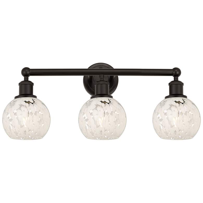 Image 1 Edison 24"W 3 Light Oil Rubbed Bronze Bath Light w/ White Mouchette Sh