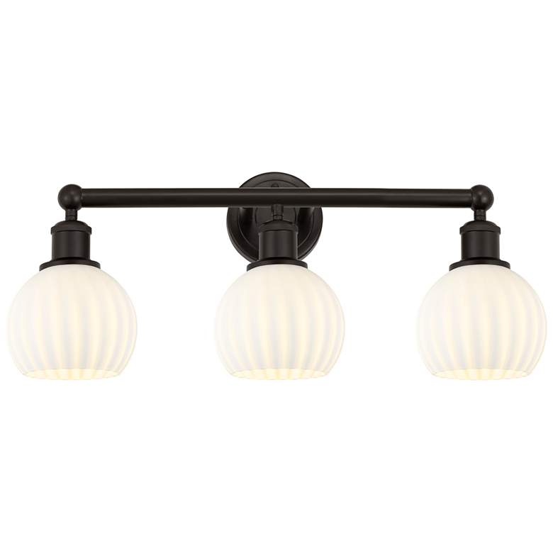 Image 1 Edison 24"W 3 Light Oil Rubbed Bronze Bath Light w/ White Venetian Sha