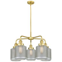 Edison 24&quot;W 5 Light Satin Gold Stem Hung Chandelier w/ Wire Mesh Shade