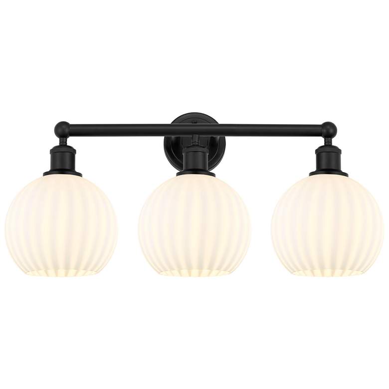 Image 1 Edison 26" Wide 3 Light Matte Black Bath Light With White Venetian Sha