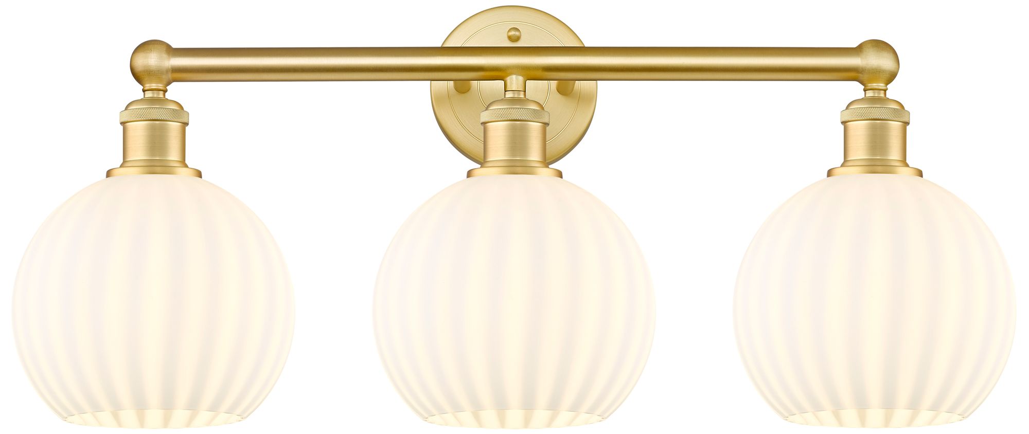 Edison 26" Wide 3 Light Satin Gold Bath Light With White Venetian Shad