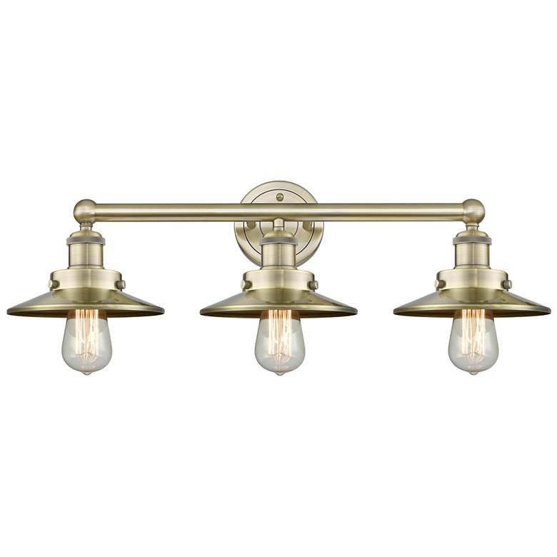 Image 1 Edison 26"W 3 Light Antique Brass Bath Light With Antique Brass Shade