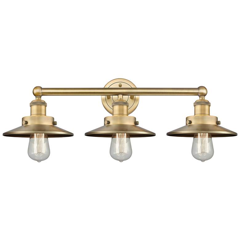 Image 1 Edison 26"W 3 Light Brushed Brass Bath Light With Brushed Brass Shade