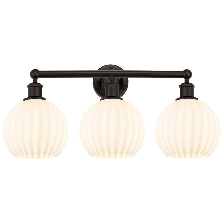 Image 1 Edison 26"W 3 Light Oil Rubbed Bronze Bath Light w/ White Venetian Sha