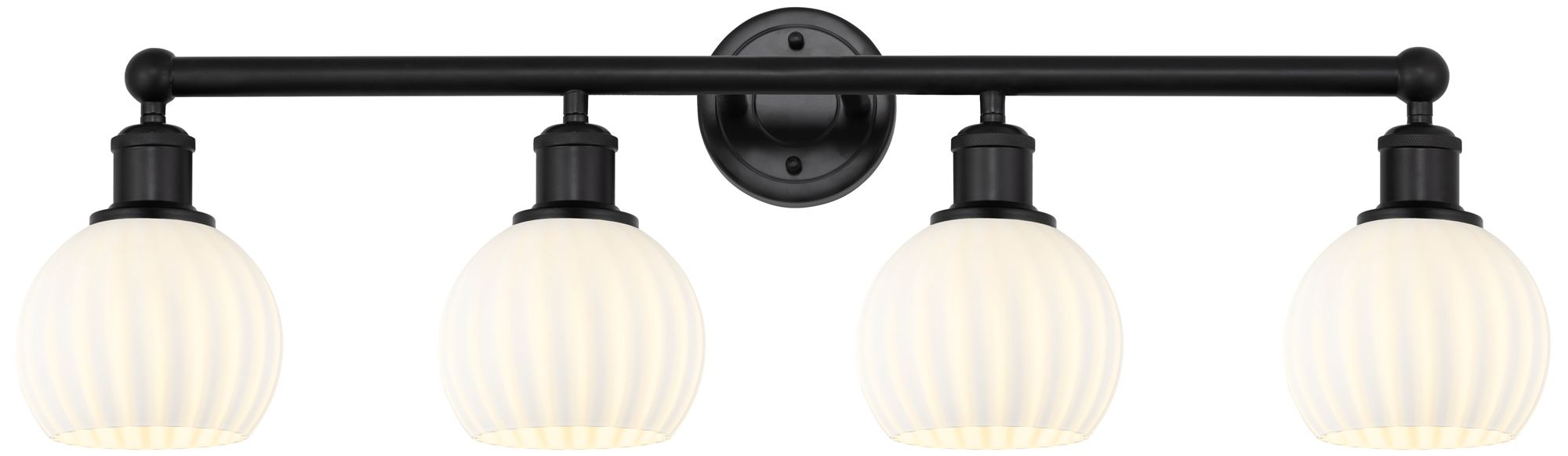 Edison 33" Wide 4 Light Matte Black Bath Light With White Venetian Sha