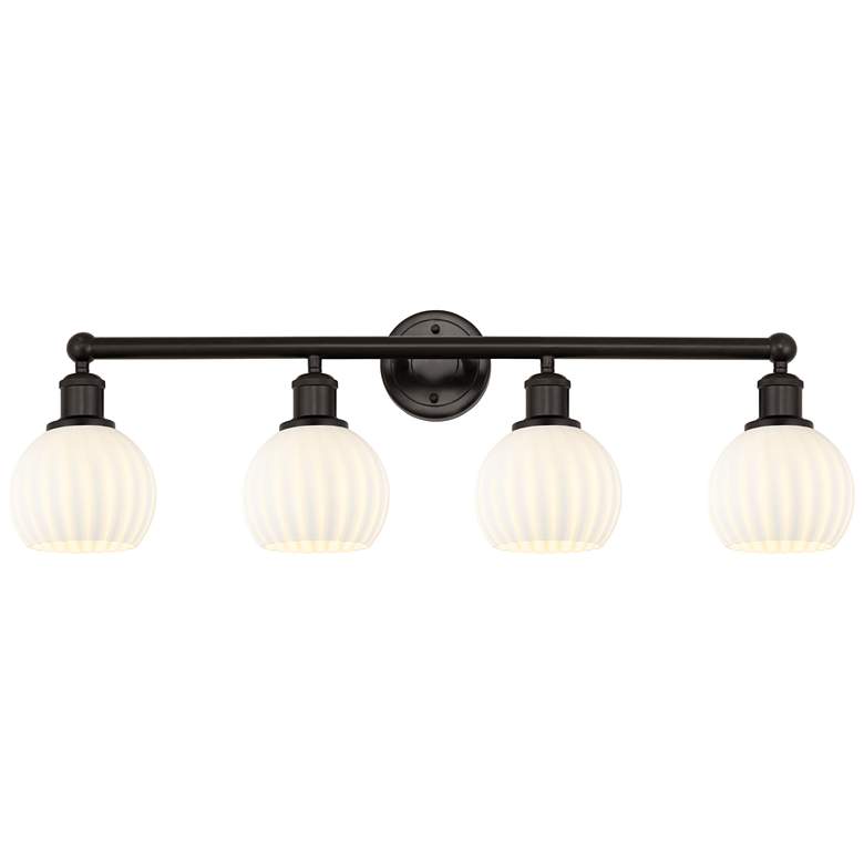 Image 1 Edison 33"W 4 Light Oil Rubbed Bronze Bath Light w/ White Venetian Sha
