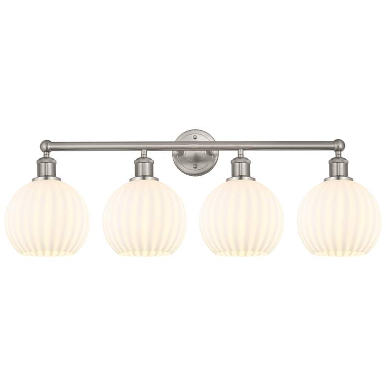 Image 1 Edison 35" Wide 4 Light Satin Nickel Bath Light With White Venetian Sh
