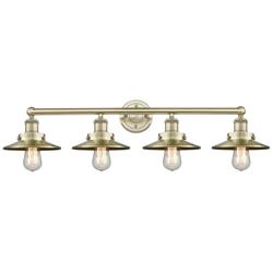 Edison 35"W 4 Light Antique Brass Bath Light With Antique Brass Shade
