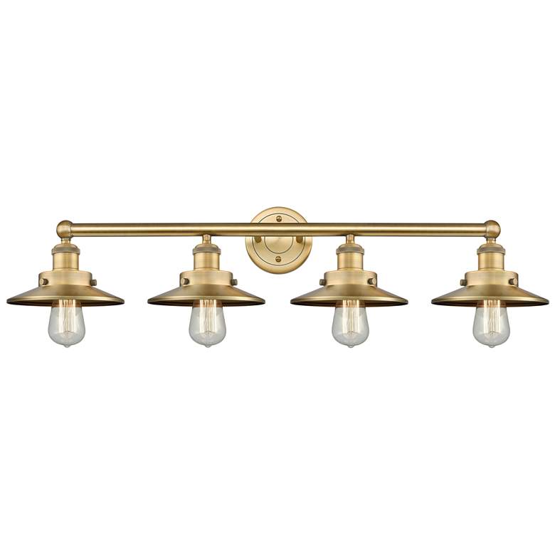 Image 1 Edison 35"W 4 Light Brushed Brass Bath Light With Brushed Brass Shade