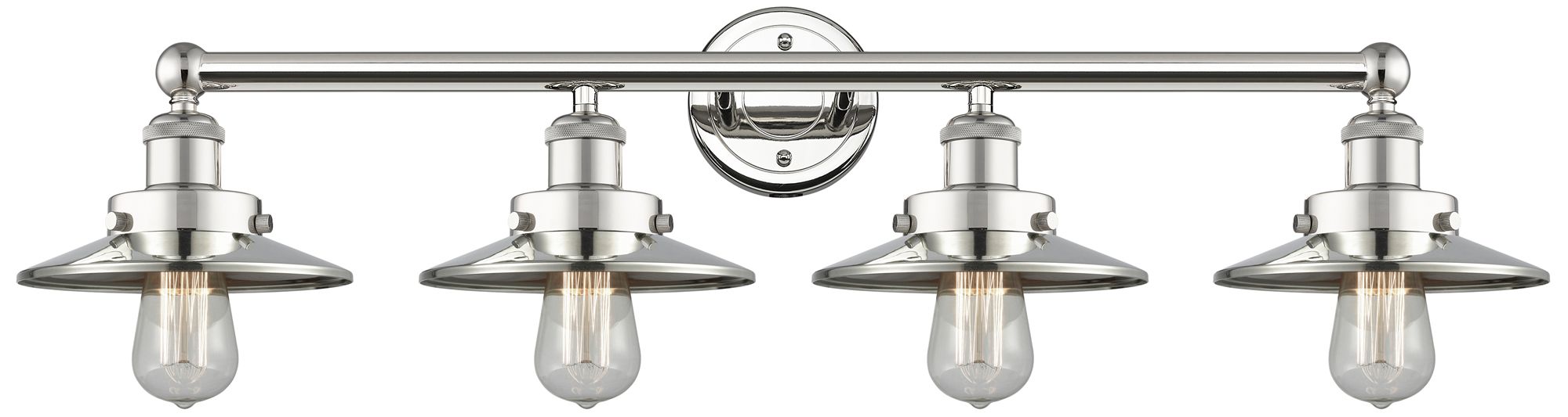 Edison 35"W 4 Light Polished Nickel Bath Light With Polished Nickel Sh