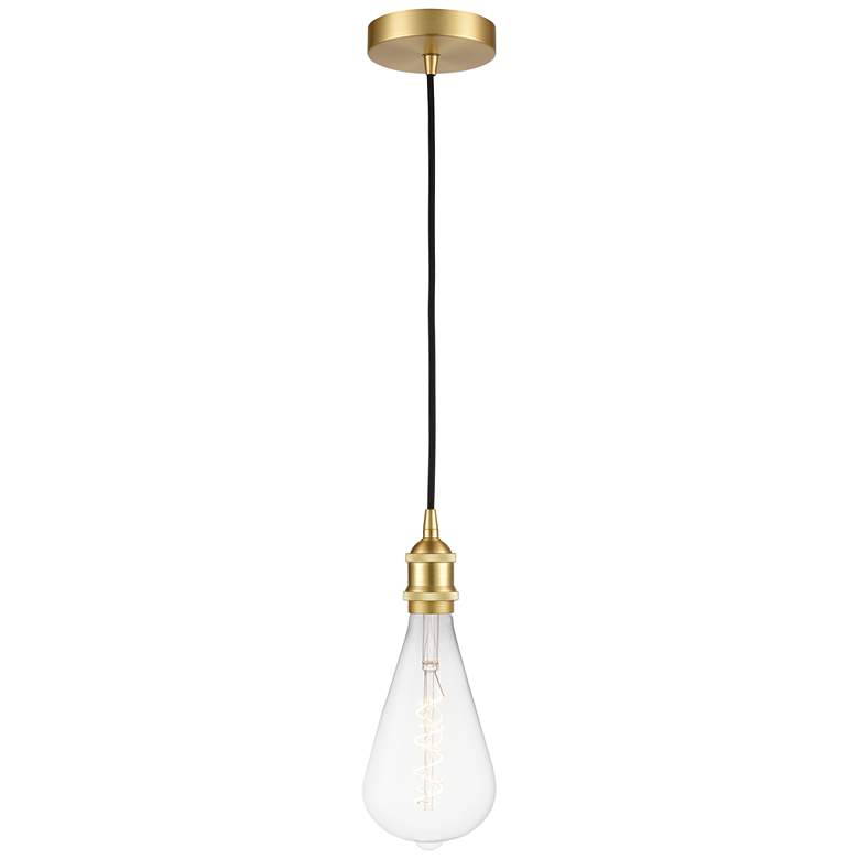 Image 1 Edison 6.25" Wide Satin Gold Corded LED Mini Pendant