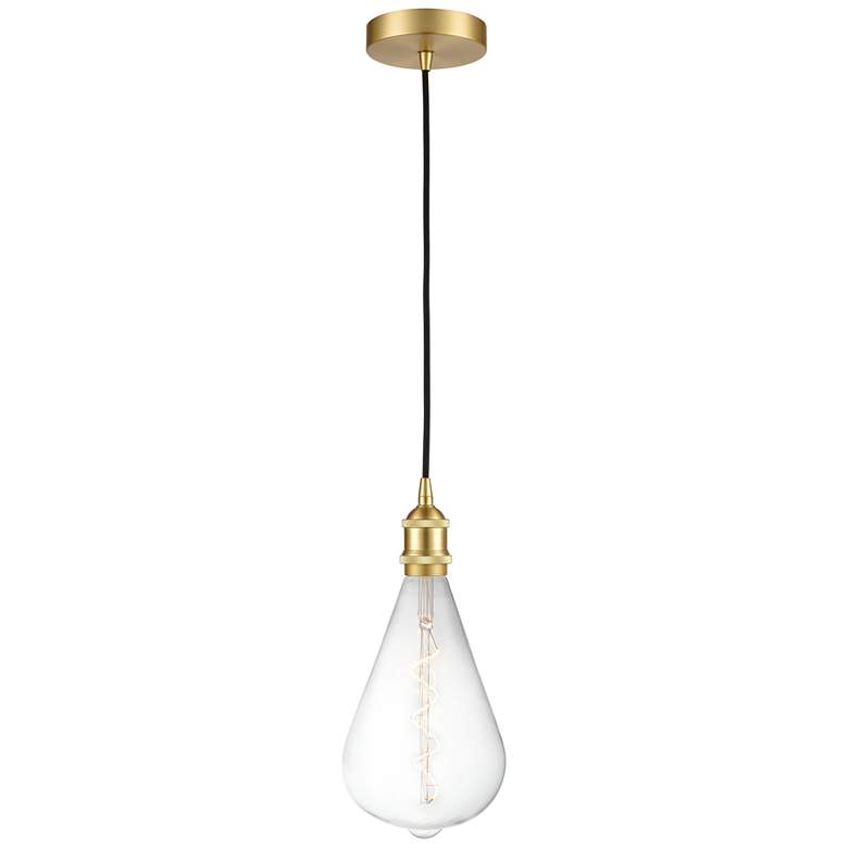 Image 1 Edison 6.5" Wide Satin Gold Corded LED Mini Pendant