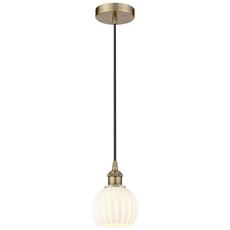 Image 1 Edison 6" Wide Antique Brass Cord Hung Mini Pendant w/ White Venetian