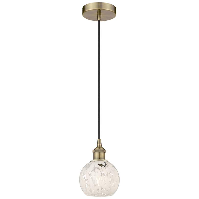Image 1 Edison 6" Wide Antique Brass Corded Mini Pendant w/ White Mouchette Sh