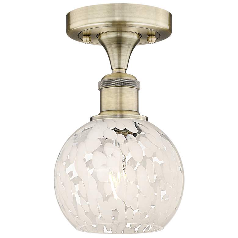 Image 1 Edison 6" Wide Antique Brass Semi-Flush Mount With White Mouchette Sha