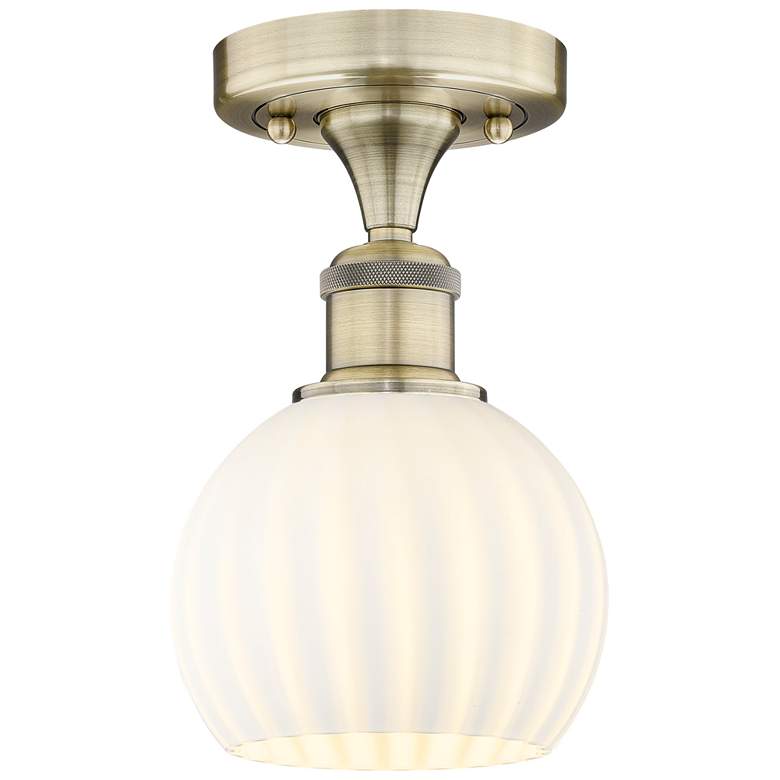 Image 1 Edison 6" Wide Antique Brass Semi-Flush Mount With White Venetian Shad