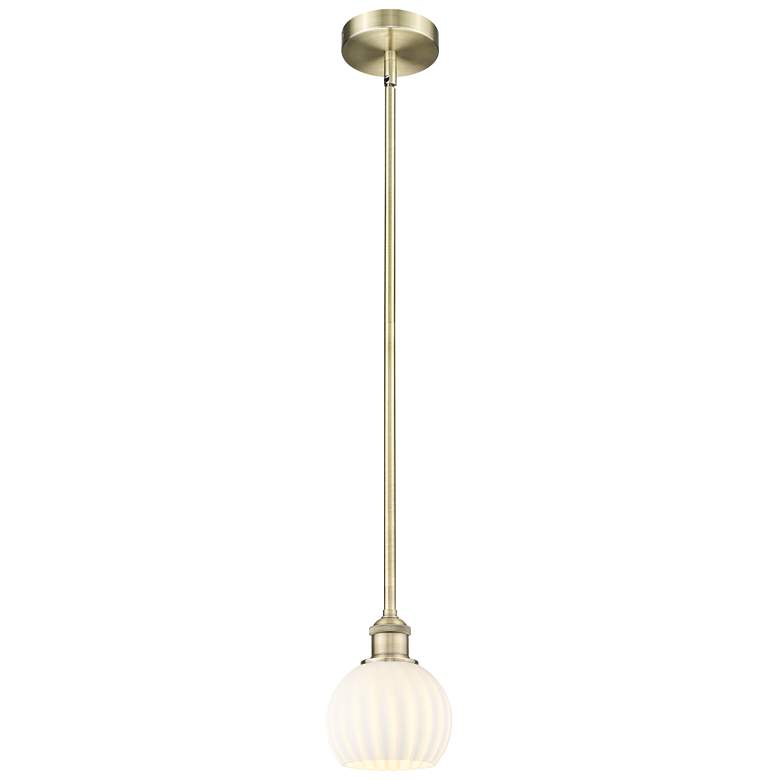 Image 1 Edison 6" Wide Antique Brass Stem Hung Mini Pendant w/ White Venetian