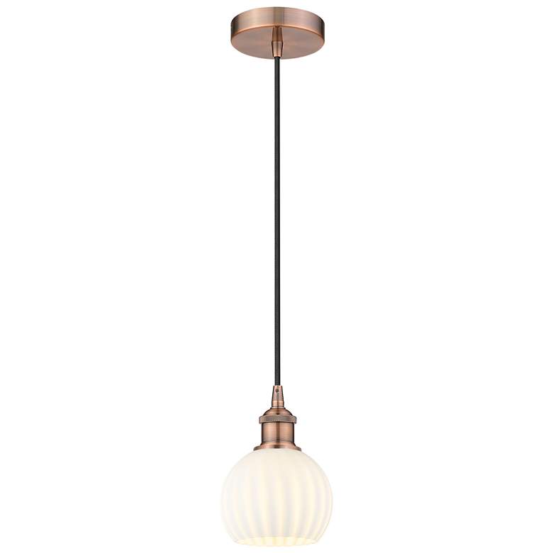 Image 1 Edison 6" Wide Antique Copper Corded Mini Pendant w/ White Venetian Sh
